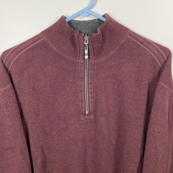 Tommy Bahama Flipshore Quarter Zip in maroon and gray - Picture 4 of 16